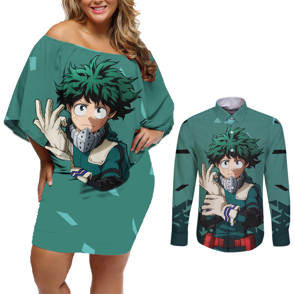 Izuku Midoriya - My Hero Academia Couples Matching Off Shoulder Short Dress and Long Sleeve Button Shirt Anime Style