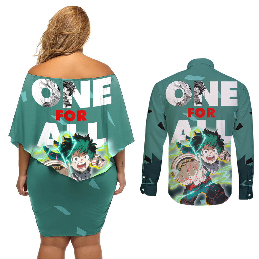 Izuku Midoriya - My Hero Academia Couples Matching Off Shoulder Short Dress and Long Sleeve Button Shirt Anime Style