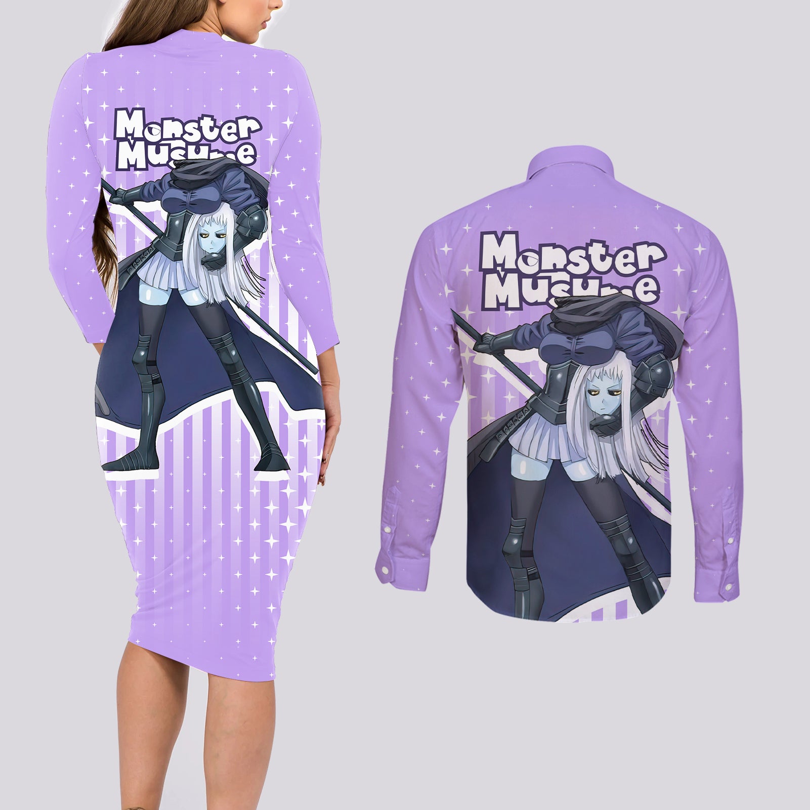 Lala - Monster Musume Couples Matching Long Sleeve Bodycon Dress and Long Sleeve Button Shirt Anime Style