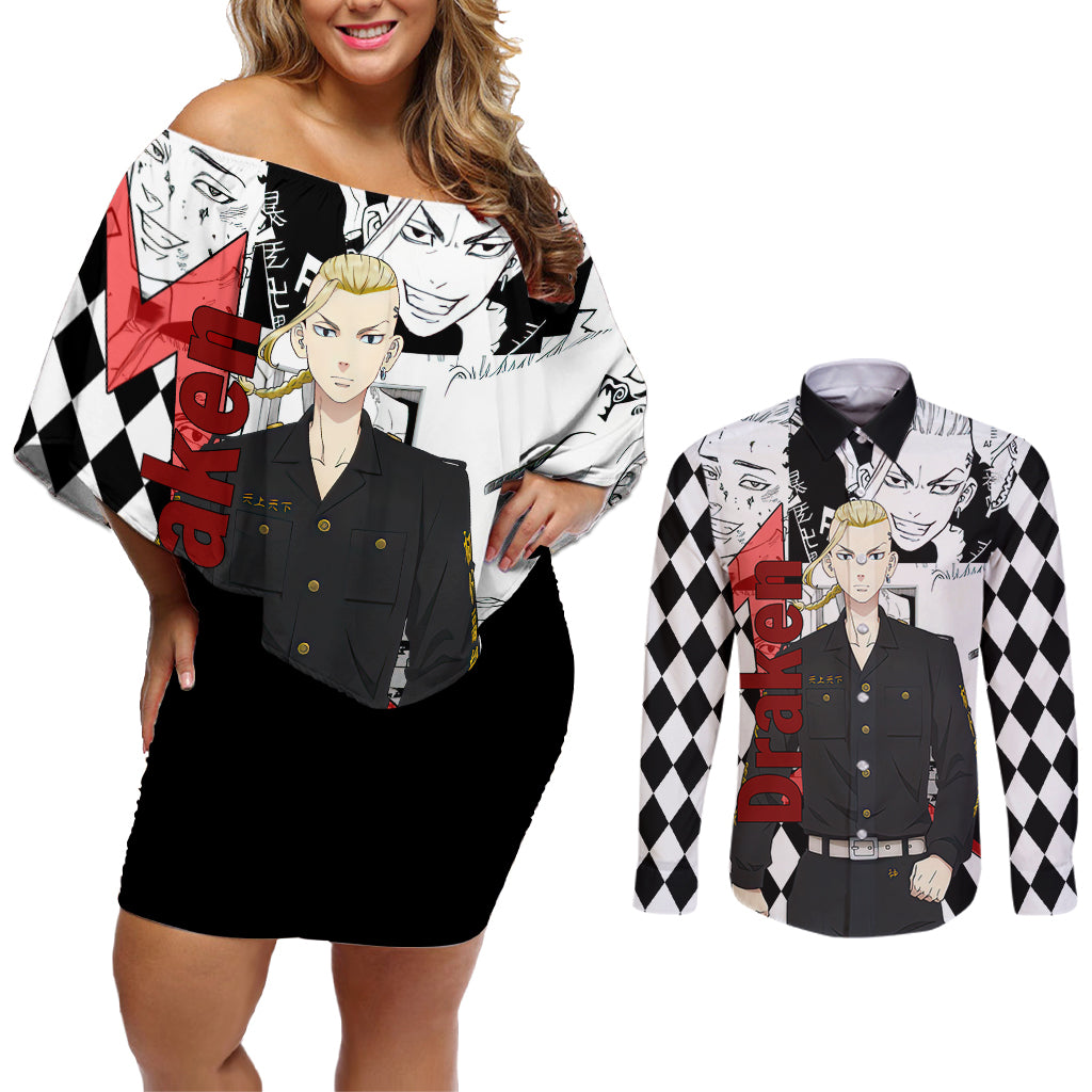 Ryuuguuji Ken Draken Couples Matching Off Shoulder Short Dress and Long Sleeve Button Shirt Anime Mix Manga Style