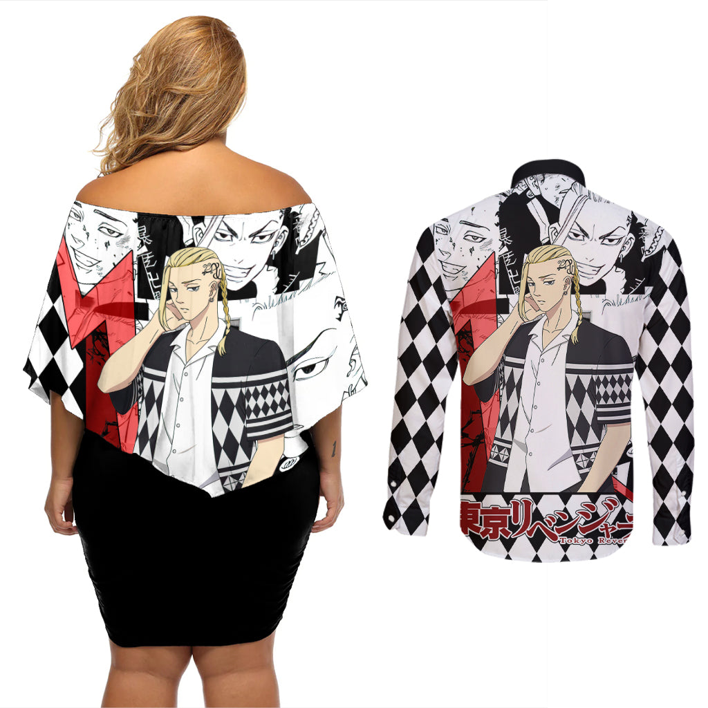 Ryuuguuji Ken Draken Couples Matching Off Shoulder Short Dress and Long Sleeve Button Shirt Anime Mix Manga Style