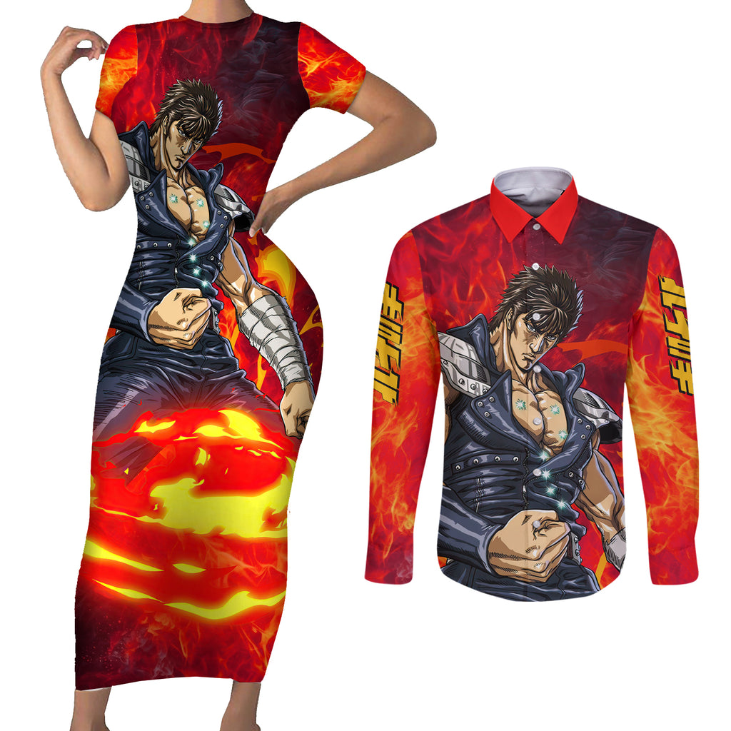 Fist of the North Couples Matching Short Sleeve Bodycon Dress and Long Sleeve Button Shirt Anime Style