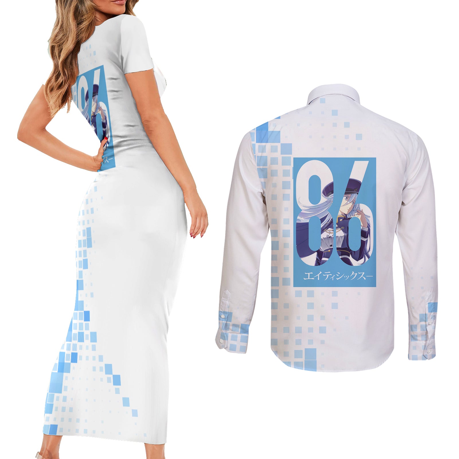 Lena Vladilena Milize Couples Matching Short Sleeve Bodycon Dress and Long Sleeve Button Shirt Anime Style