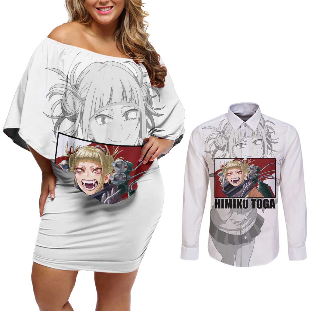 Himiko Toga - My Hero Academia Couples Matching Off Shoulder Short Dress and Long Sleeve Button Shirt Anime Style
