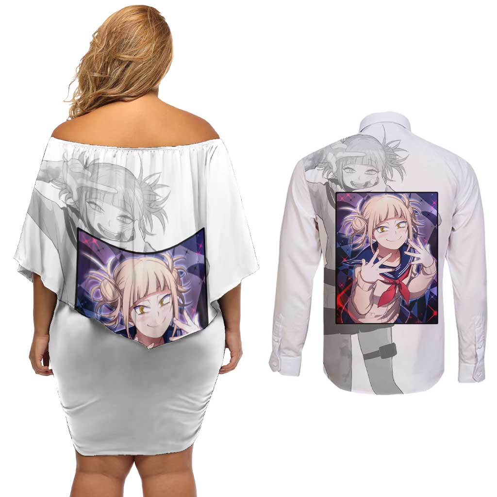 Himiko Toga - My Hero Academia Couples Matching Off Shoulder Short Dress and Long Sleeve Button Shirt Anime Style