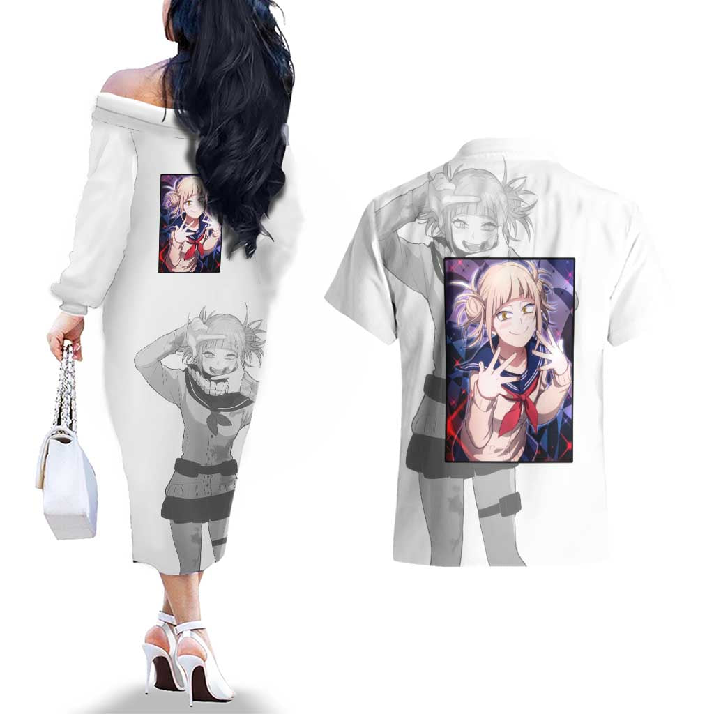 Himiko Toga - My Hero Academia Couples Matching Off The Shoulder Long Sleeve Dress and Hawaiian Shirt Anime Style