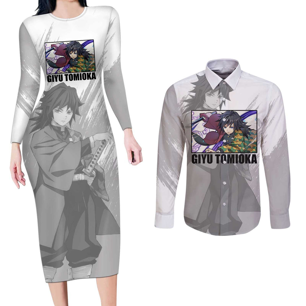 Giyu Tomioka - Demon Slayer Couples Matching Long Sleeve Bodycon Dress and Long Sleeve Button Shirt Anime Style