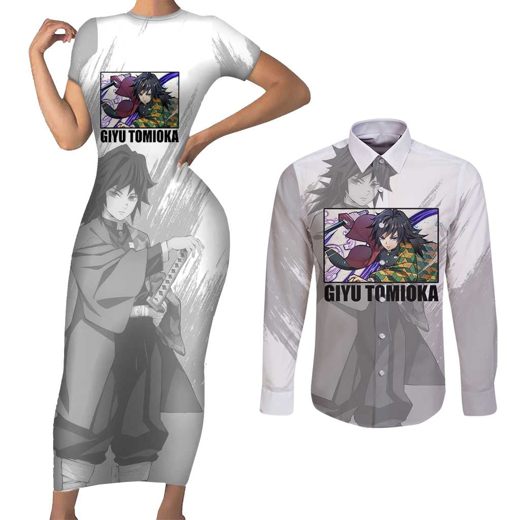 Giyu Tomioka - Demon Slayer Couples Matching Short Sleeve Bodycon Dress and Long Sleeve Button Shirt Anime Style