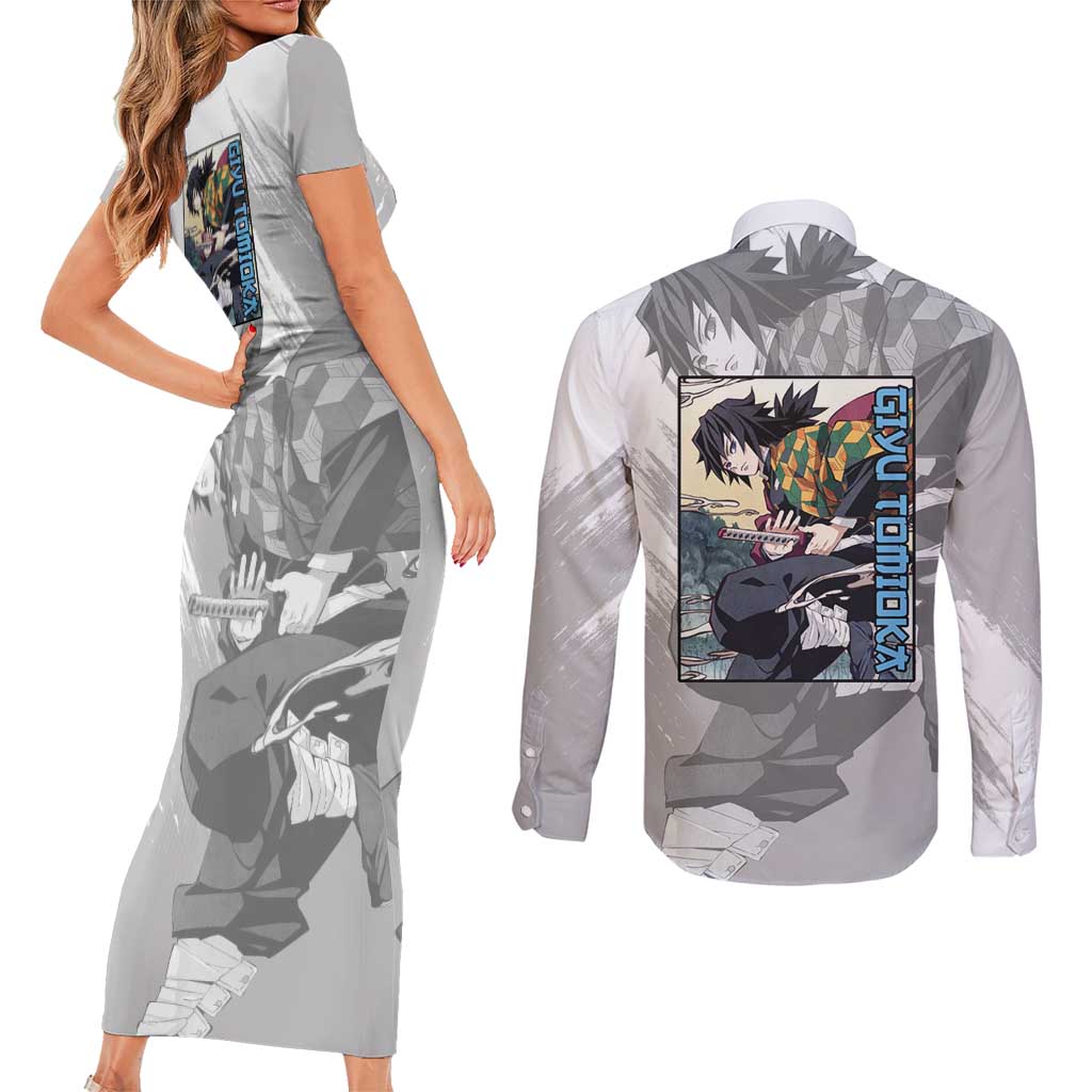 Giyu Tomioka - Demon Slayer Couples Matching Short Sleeve Bodycon Dress and Long Sleeve Button Shirt Anime Style