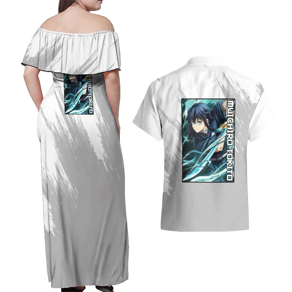 Muichiro Tokito - Demon Slayer Couples Matching Off Shoulder Maxi Dress and Hawaiian Shirt Anime Style