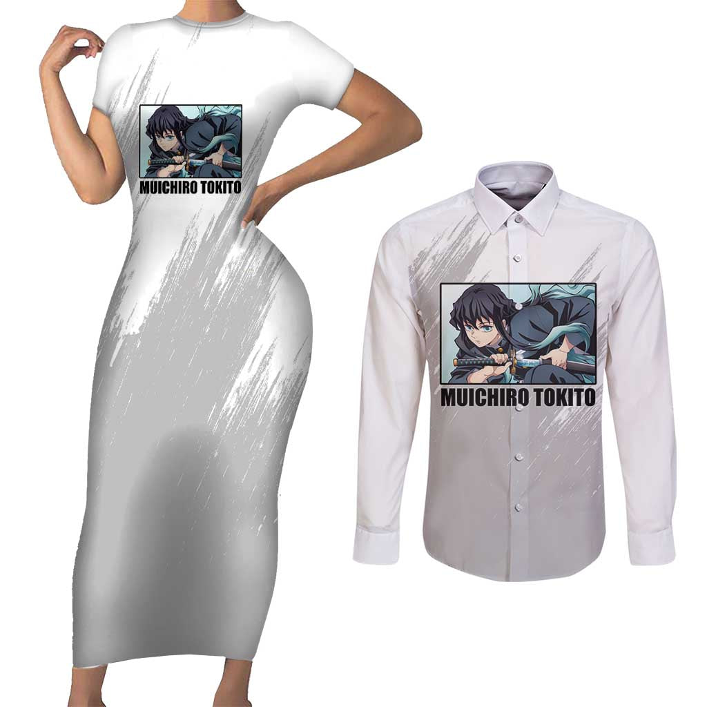 Muichiro Tokito - Demon Slayer Couples Matching Short Sleeve Bodycon Dress and Long Sleeve Button Shirt Anime Style