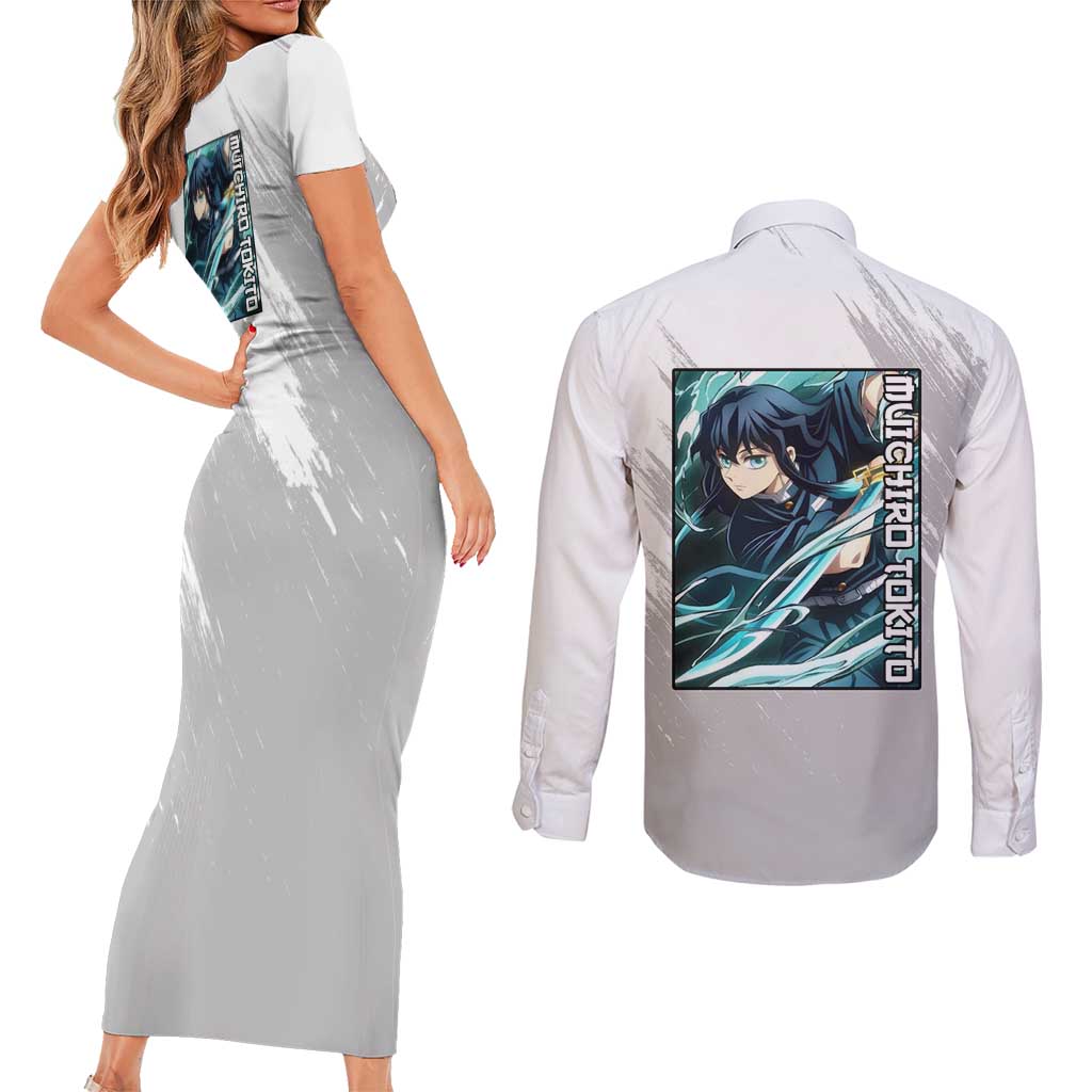 Muichiro Tokito - Demon Slayer Couples Matching Short Sleeve Bodycon Dress and Long Sleeve Button Shirt Anime Style