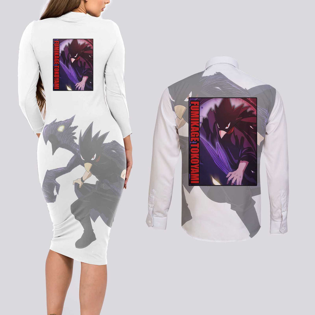 Fumikage Tokoyami - My Hero Academia Couples Matching Long Sleeve Bodycon Dress and Long Sleeve Button Shirt Anime Style