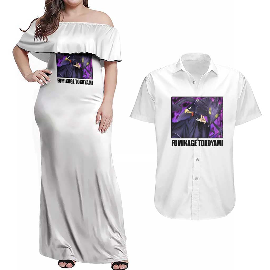 Fumikage Tokoyami - My Hero Academia Couples Matching Off Shoulder Maxi Dress and Hawaiian Shirt Anime Style