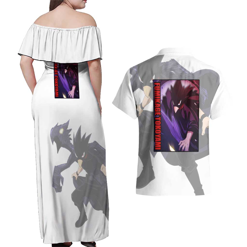 Fumikage Tokoyami - My Hero Academia Couples Matching Off Shoulder Maxi Dress and Hawaiian Shirt Anime Style