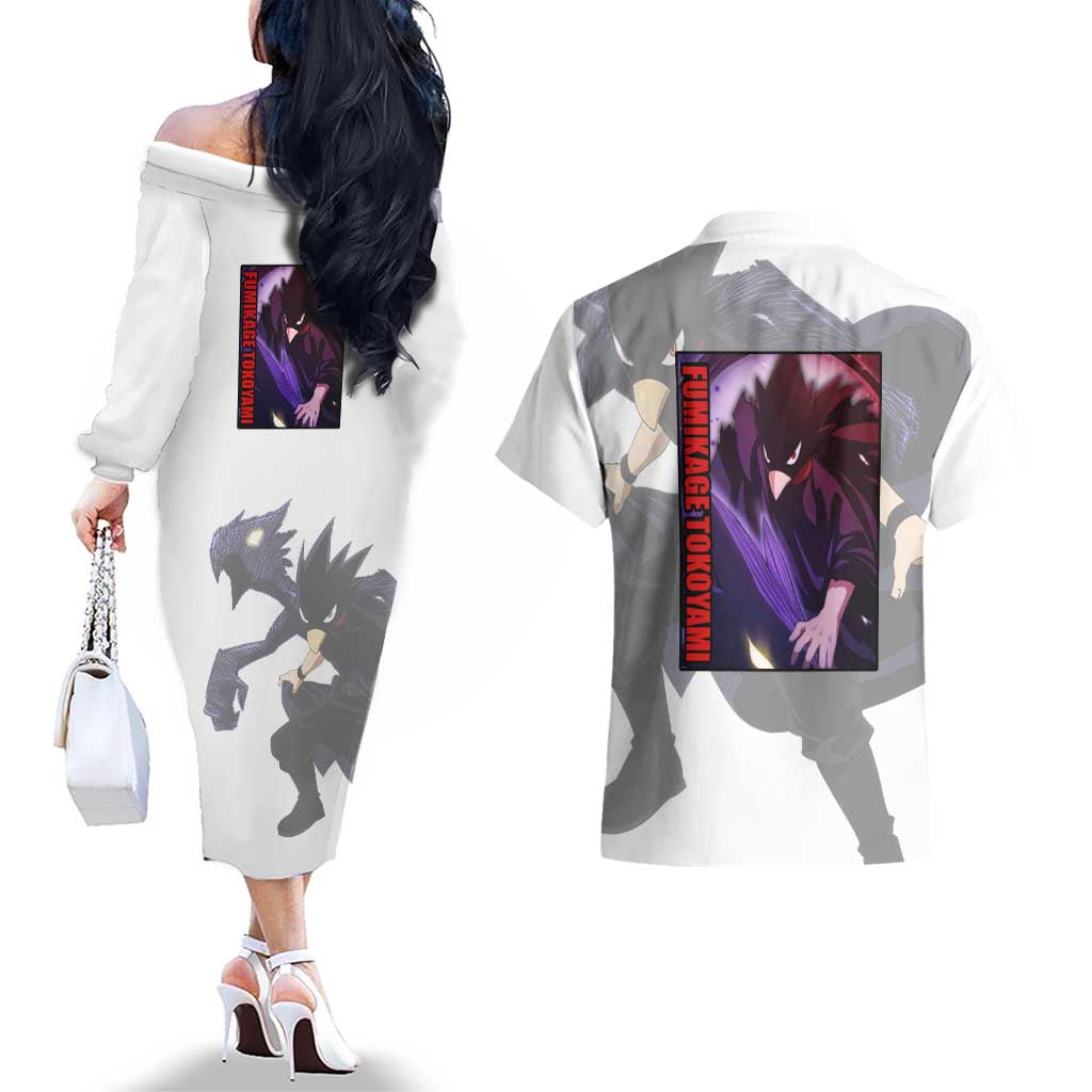Fumikage Tokoyami - My Hero Academia Couples Matching Off The Shoulder Long Sleeve Dress and Hawaiian Shirt Anime Style