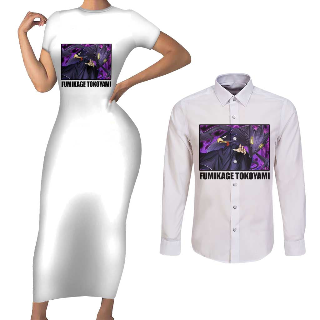 Fumikage Tokoyami - My Hero Academia Couples Matching Short Sleeve Bodycon Dress and Long Sleeve Button Shirt Anime Style