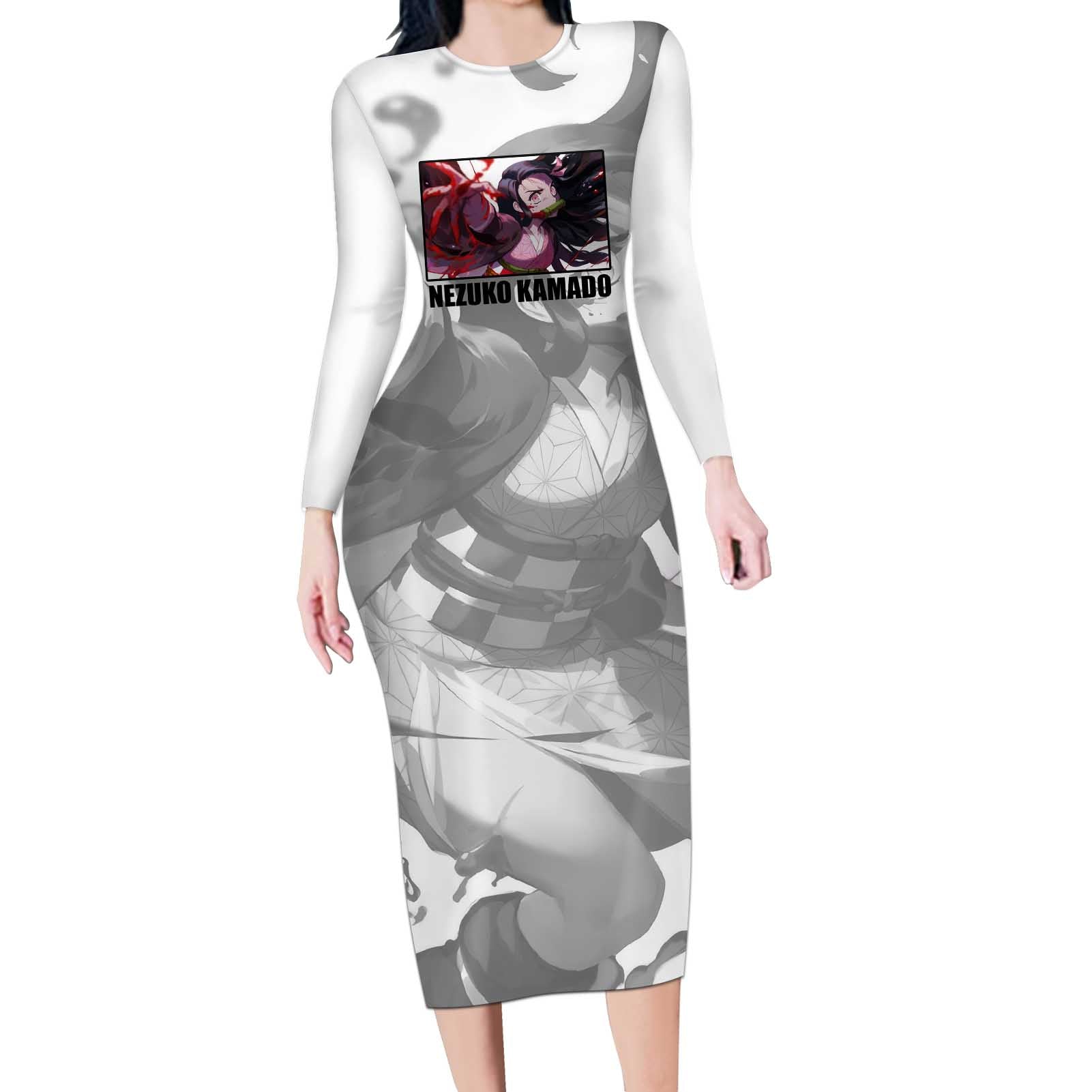 Nezuko Kamado - Demon Slayer Long Sleeve Bodycon Dress Anime Style
