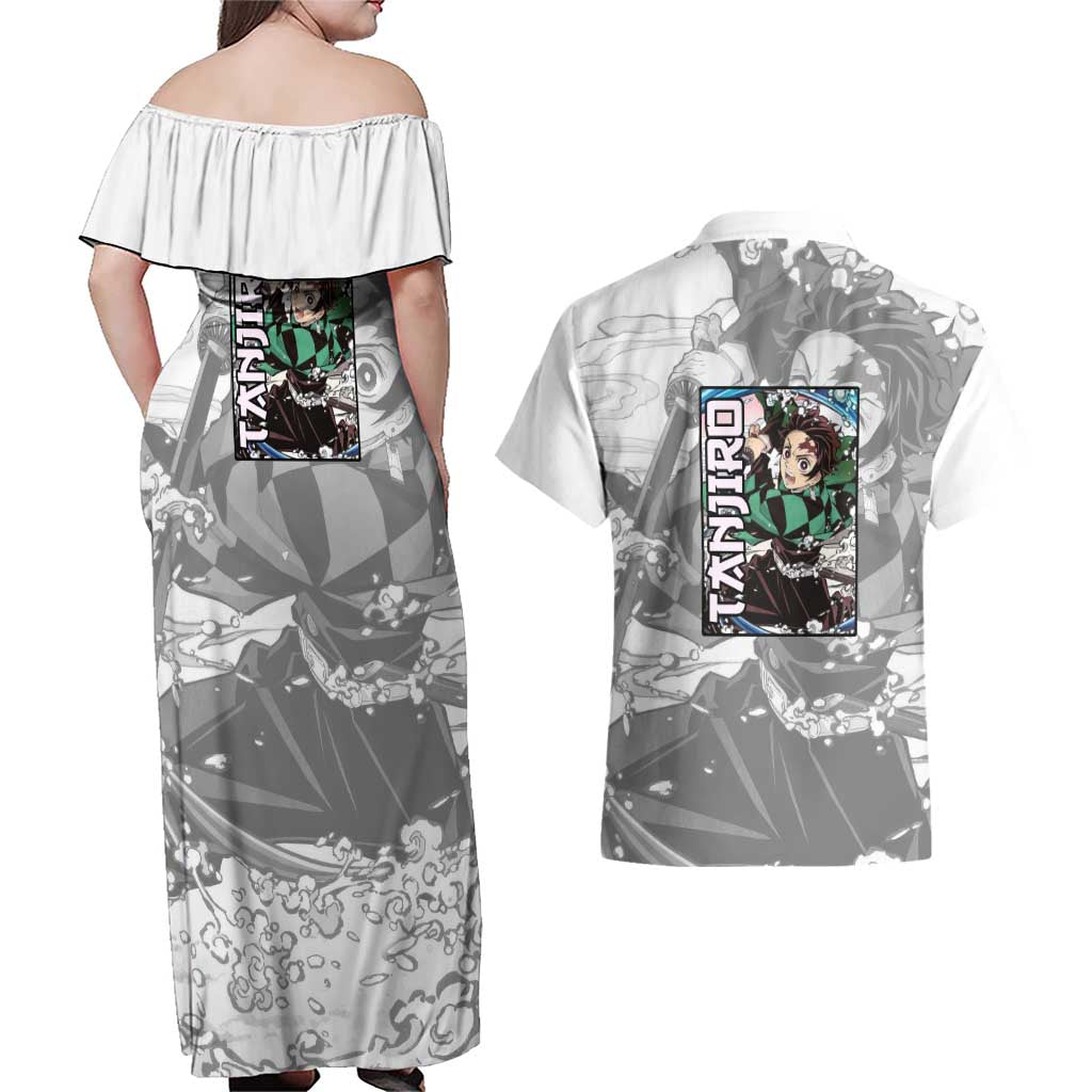 Tanjiro Kamado - Demon Slayer Couples Matching Off Shoulder Maxi Dress and Hawaiian Shirt Anime Style