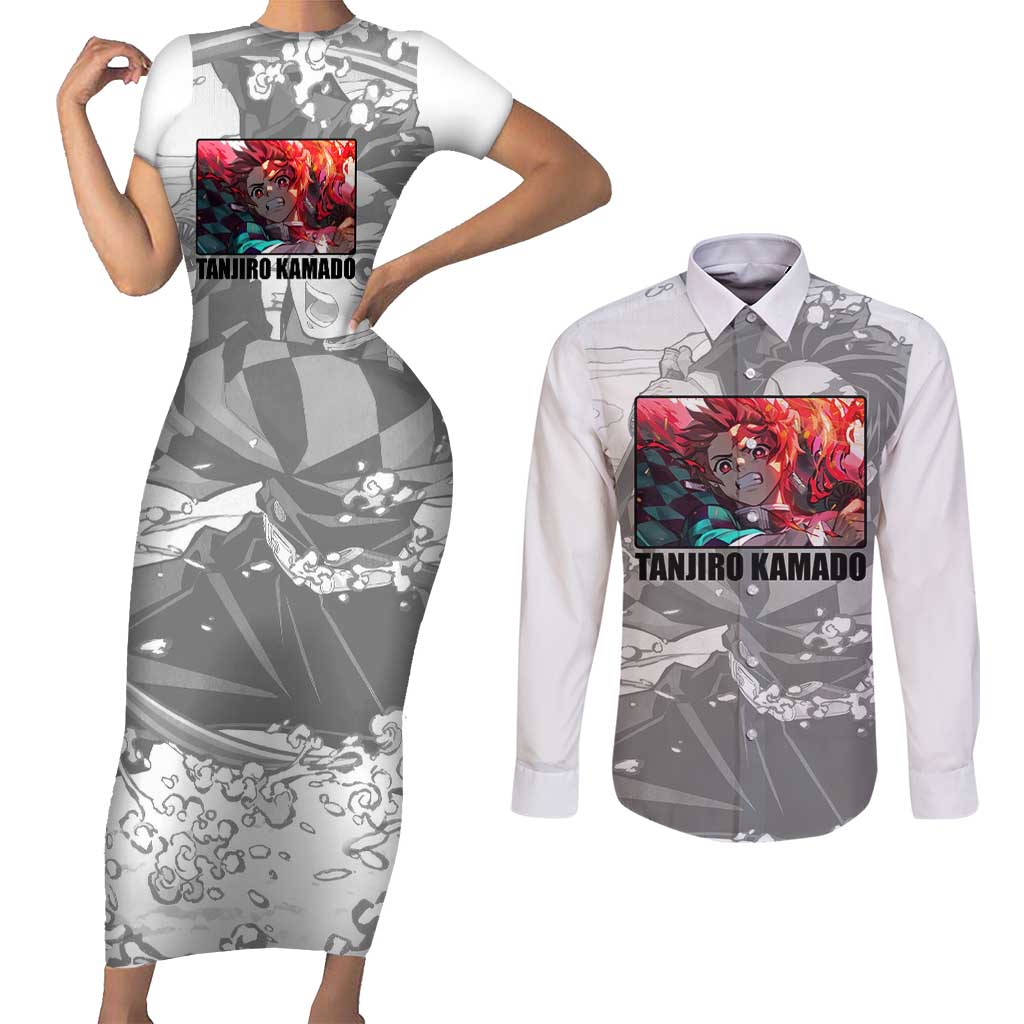 Tanjiro Kamado - Demon Slayer Couples Matching Short Sleeve Bodycon Dress and Long Sleeve Button Shirt Anime Style