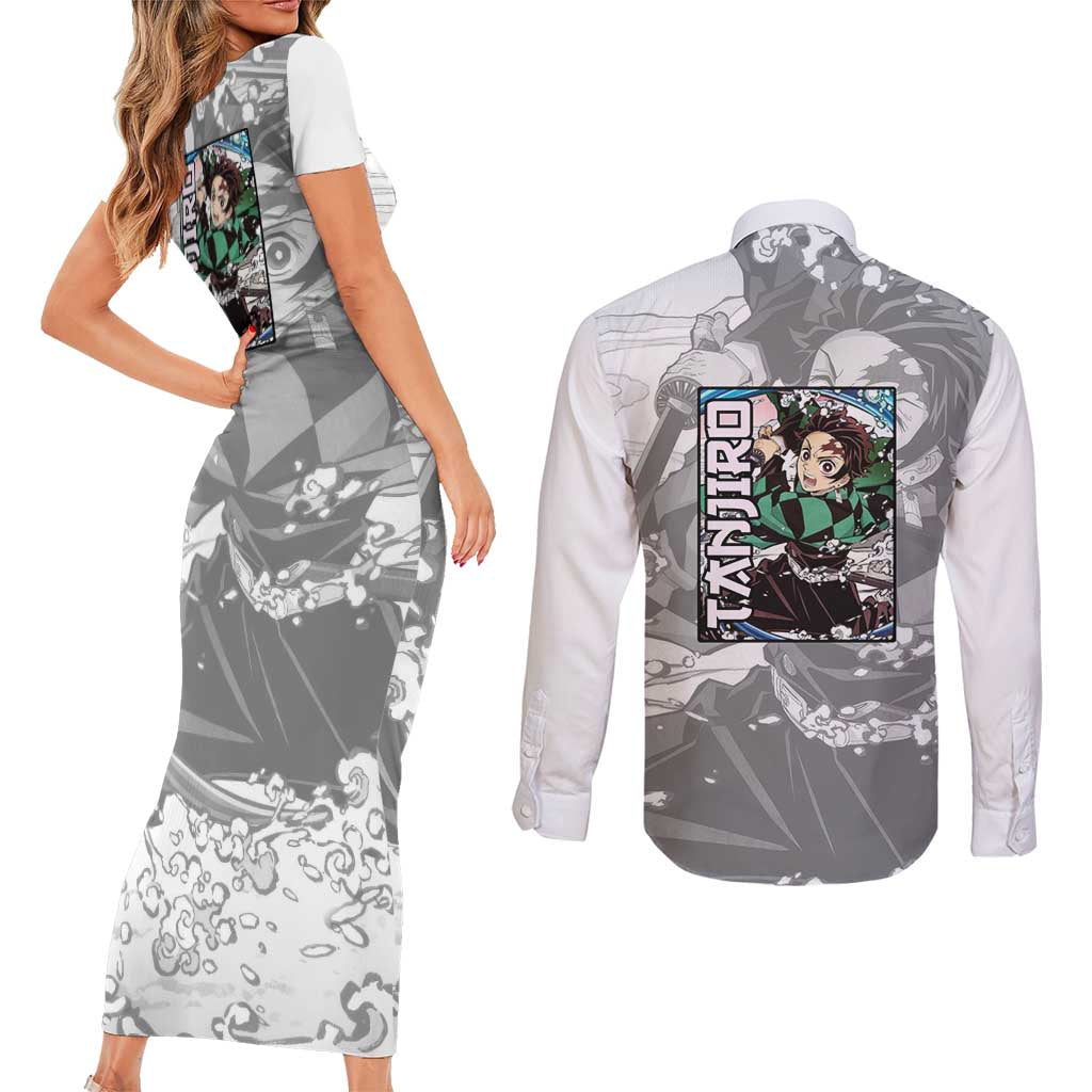 Tanjiro Kamado - Demon Slayer Couples Matching Short Sleeve Bodycon Dress and Long Sleeve Button Shirt Anime Style