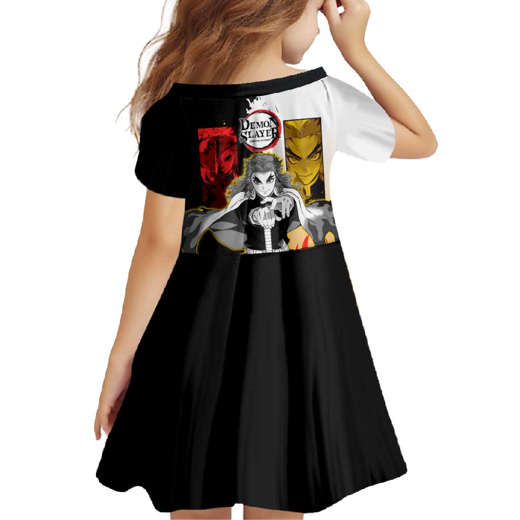 Kyojuro Rengoku from Demon Slayer Family Matching Summer Maxi Dress and Hawaiian Shirt with Black and White Split Design and Fiery Manga Panel Background - The Mazicc