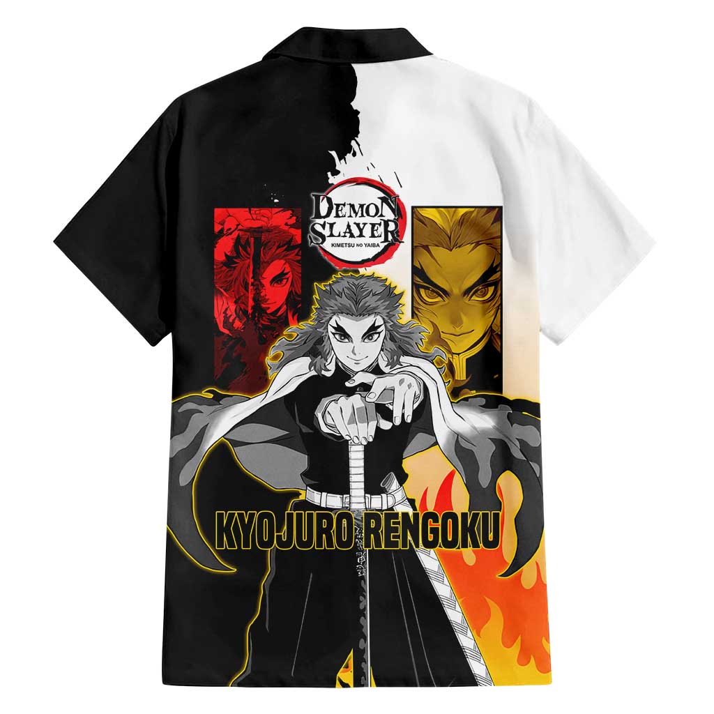 Kyojuro Rengoku from Demon Slayer Family Matching Tank Maxi Dress and Hawaiian Shirt with Black and White Split Design and Fiery Manga Panel Background - The Mazicc