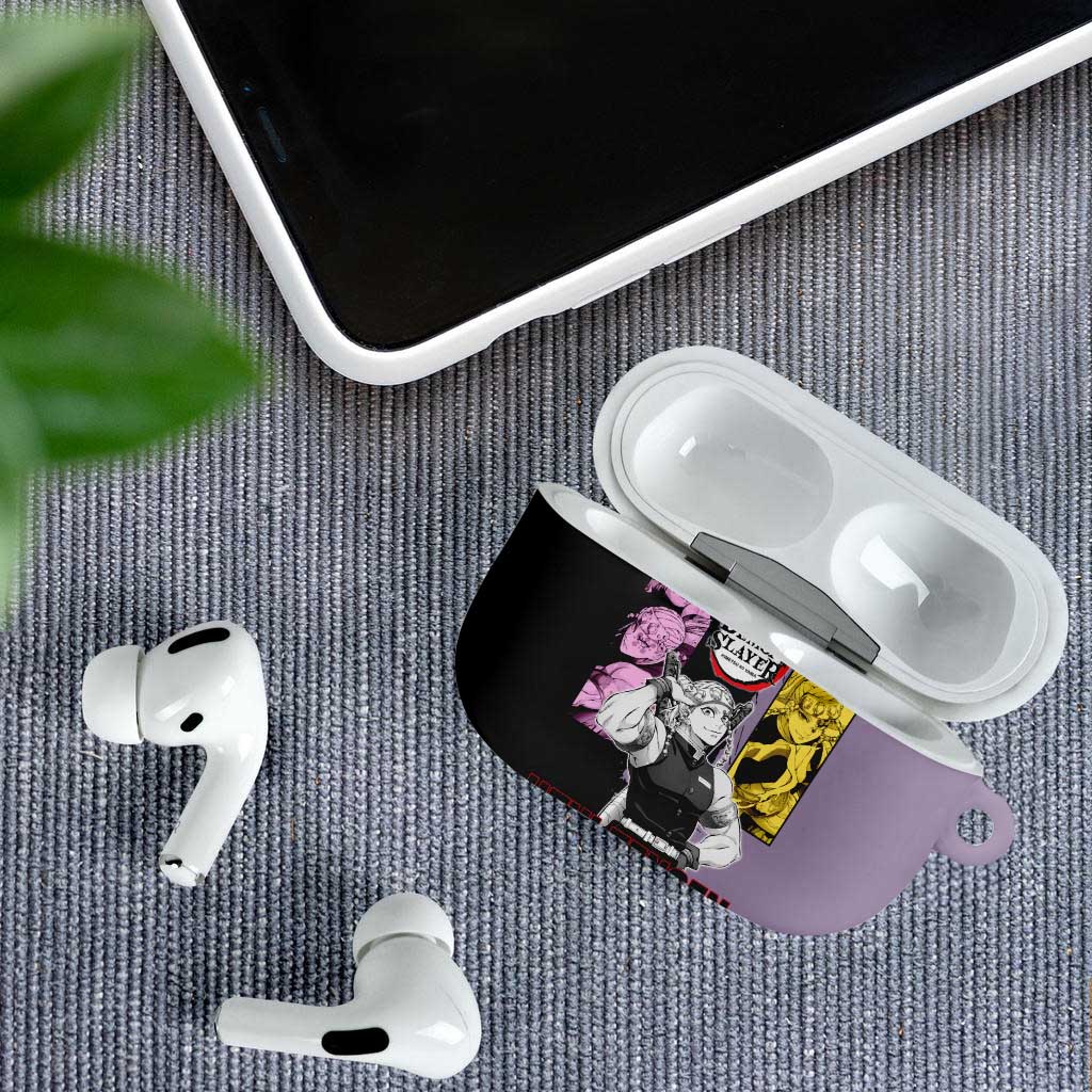 Tengen Uzui from Demon Slayer AirPods Case with Purple and Black Split Design and Dual Sword Manga Panel Layout - The Mazicc