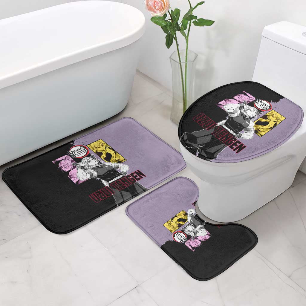 Tengen Uzui from Demon Slayer Bathroom Set with Purple and Black Split Design and Dual Sword Manga Panel Layout - The Mazicc