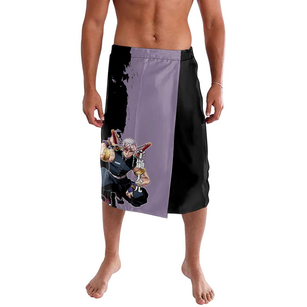 Tengen Uzui from Demon Slayer Lavalava with Purple and Black Split Design and Dual Sword Manga Panel Layout - The Mazicc