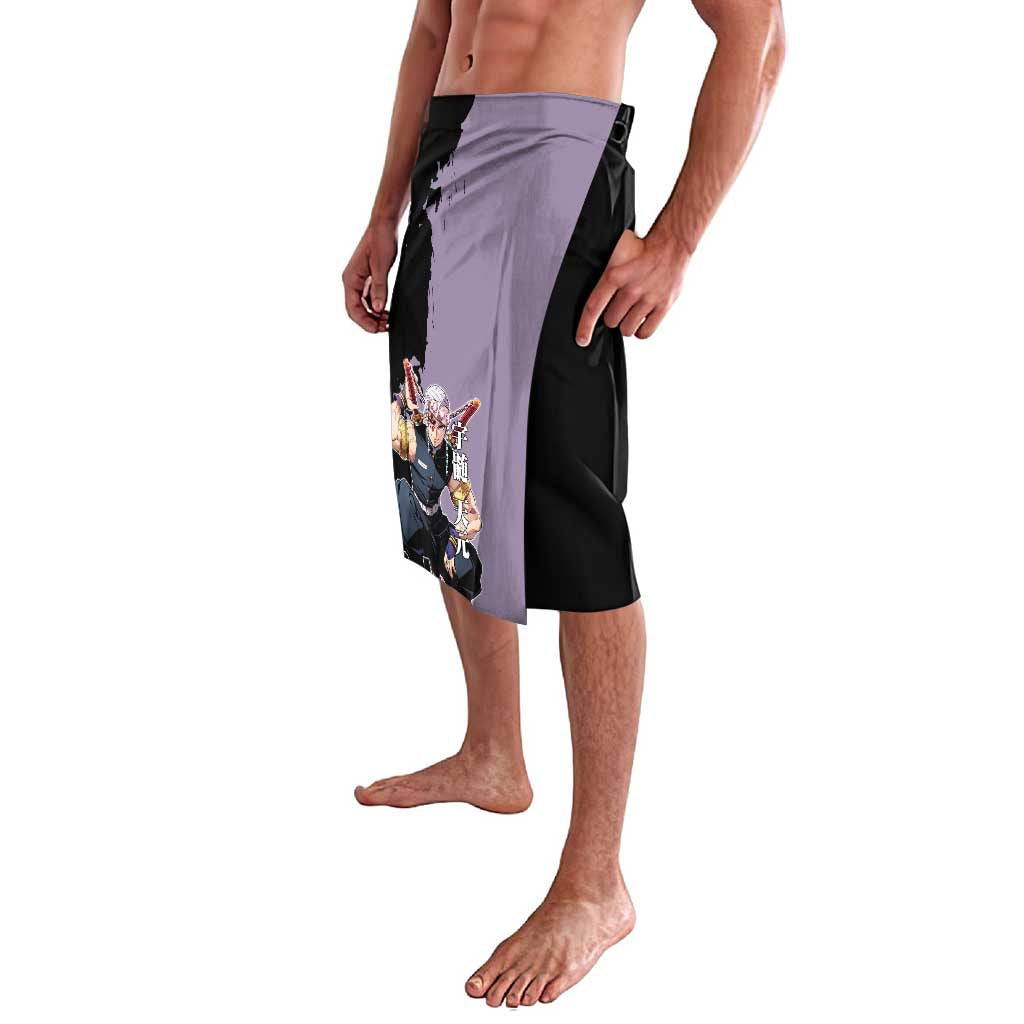 Tengen Uzui from Demon Slayer Lavalava with Purple and Black Split Design and Dual Sword Manga Panel Layout - The Mazicc