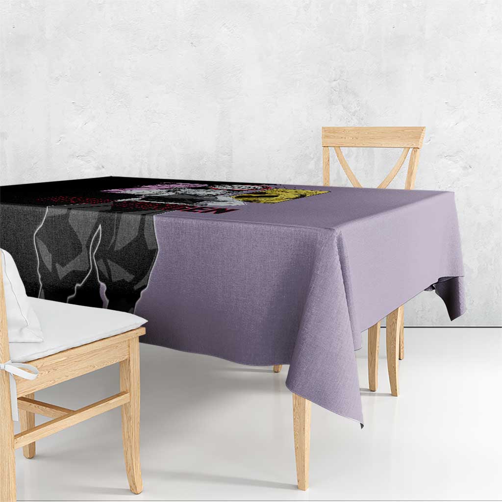 Tengen Uzui from Demon Slayer Tablecloth with Purple and Black Split Design and Dual Sword Manga Panel Layout - The Mazicc