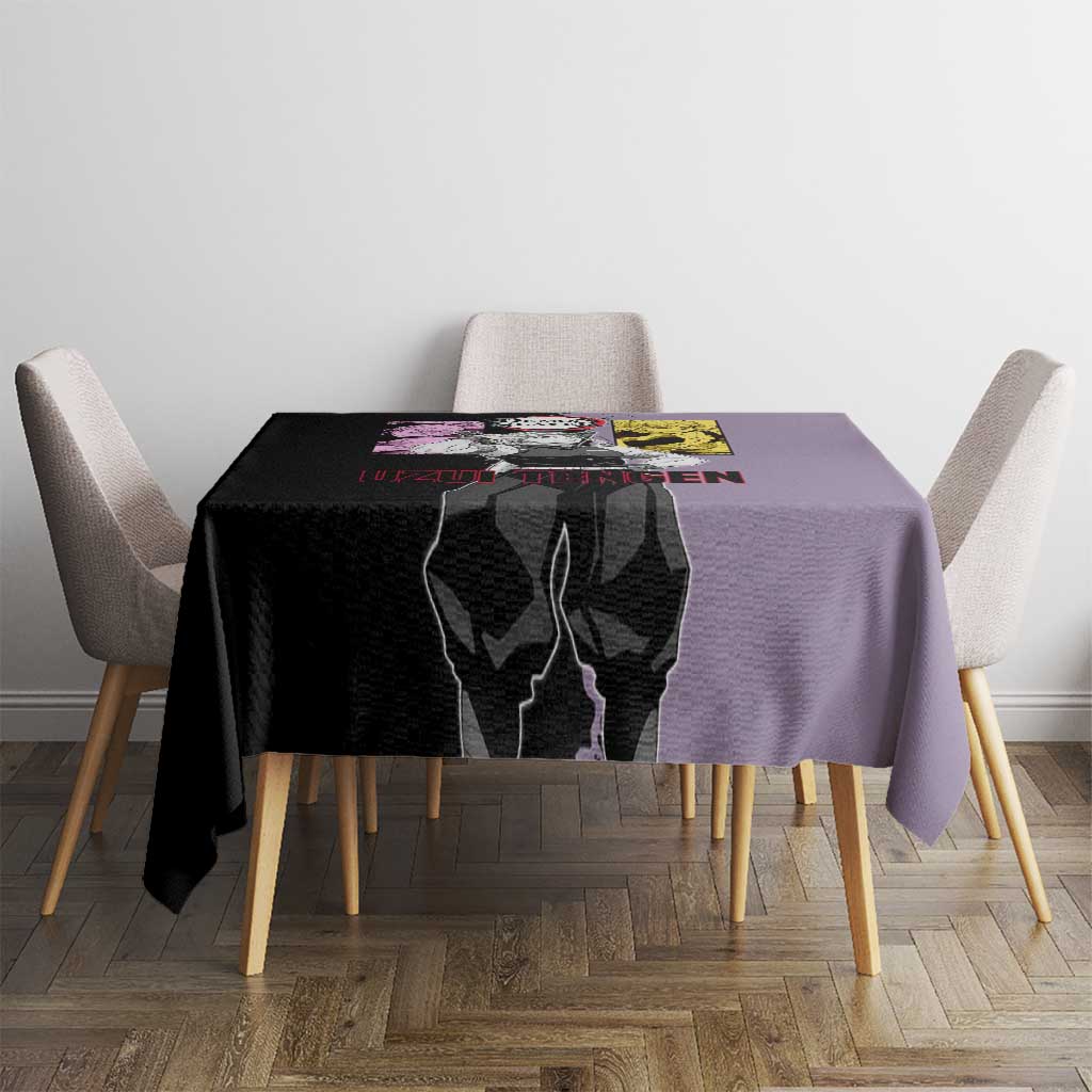 Tengen Uzui from Demon Slayer Tablecloth with Purple and Black Split Design and Dual Sword Manga Panel Layout - The Mazicc