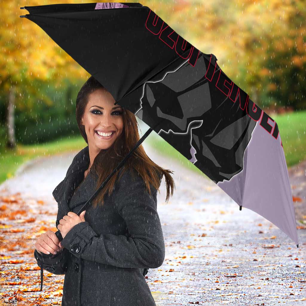 Tengen Uzui from Demon Slayer Umbrella with Purple and Black Split Design and Dual Sword Manga Panel Layout - The Mazicc