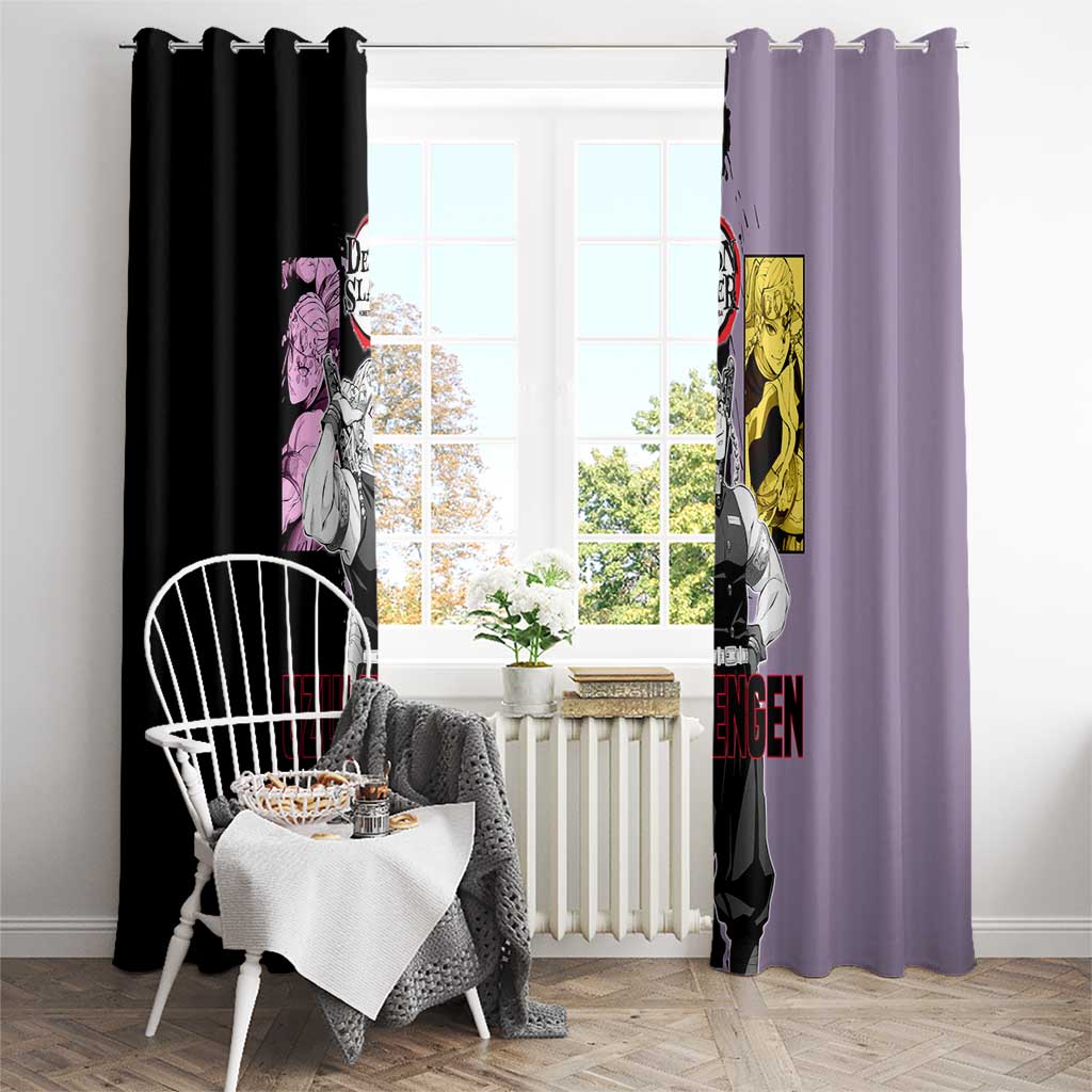 Tengen Uzui from Demon Slayer Window Curtain with Purple and Black Split Design and Dual Sword Manga Panel Layout - The Mazicc