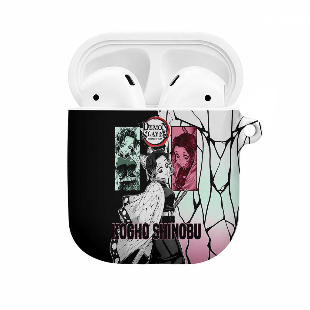 Shinobu Kocho from Demon Slayer AirPods Case with Black and White Wing Pattern and Pastel Manga Panel Design - The Mazicc