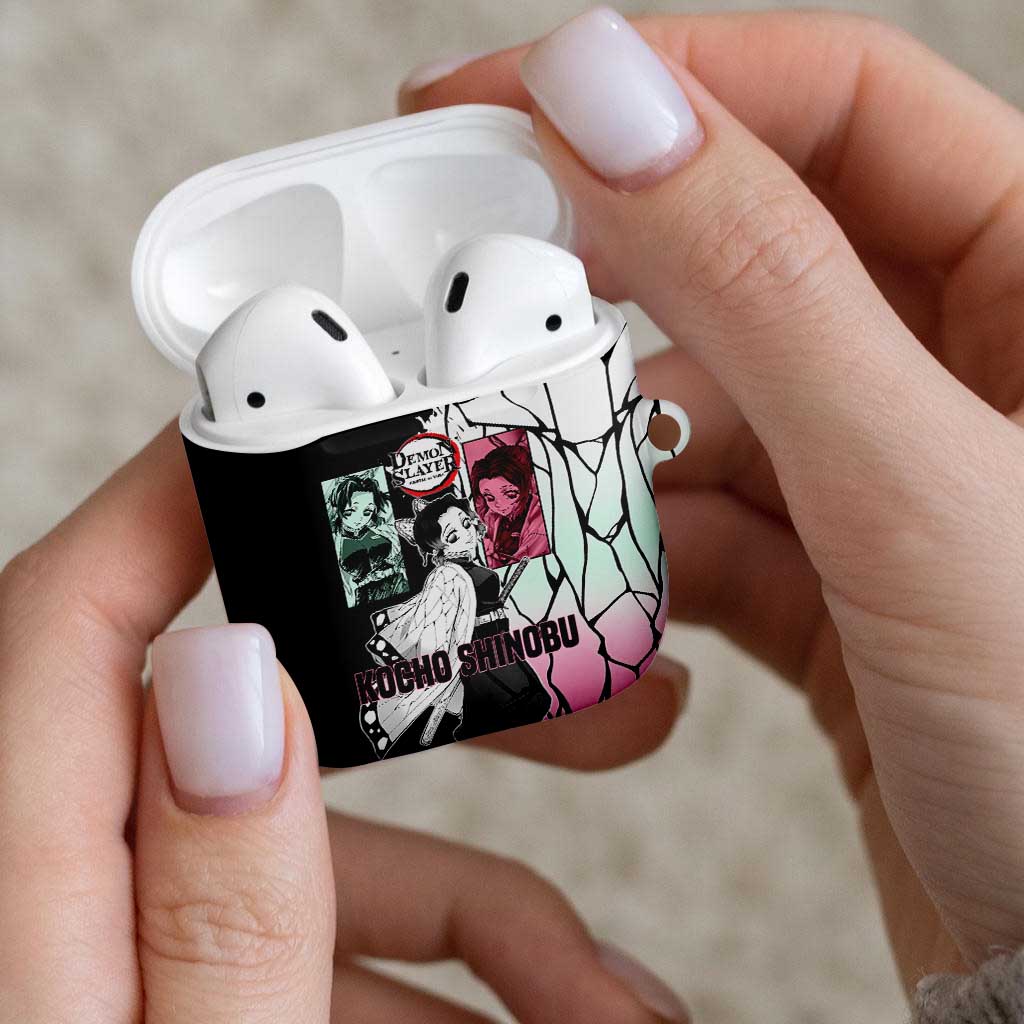 Shinobu Kocho from Demon Slayer AirPods Case with Black and White Wing Pattern and Pastel Manga Panel Design - The Mazicc