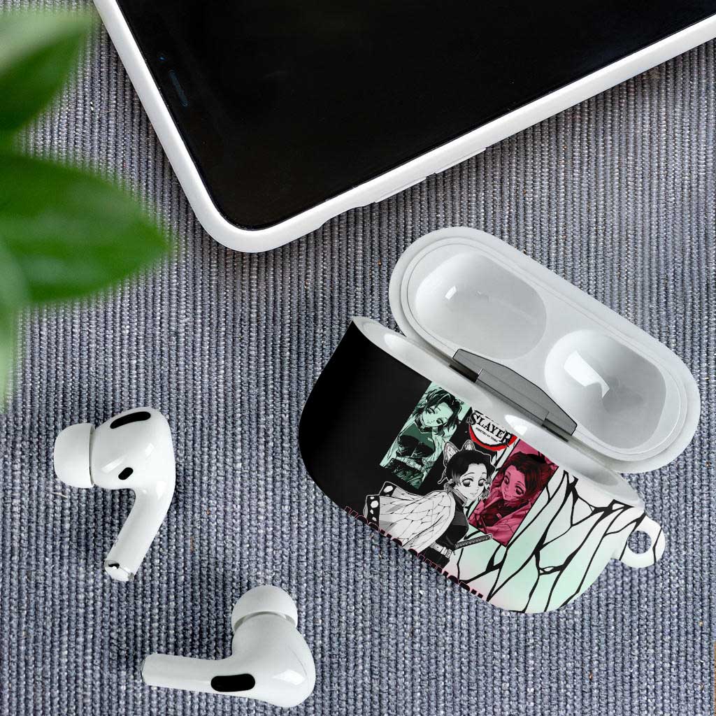 Shinobu Kocho from Demon Slayer AirPods Case with Black and White Wing Pattern and Pastel Manga Panel Design - The Mazicc