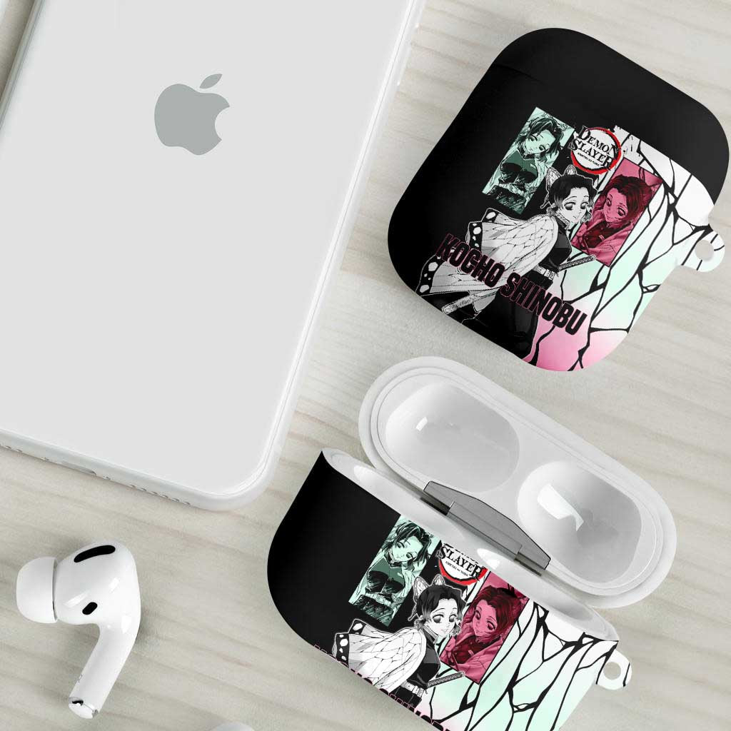 Shinobu Kocho from Demon Slayer AirPods Case with Black and White Wing Pattern and Pastel Manga Panel Design - The Mazicc