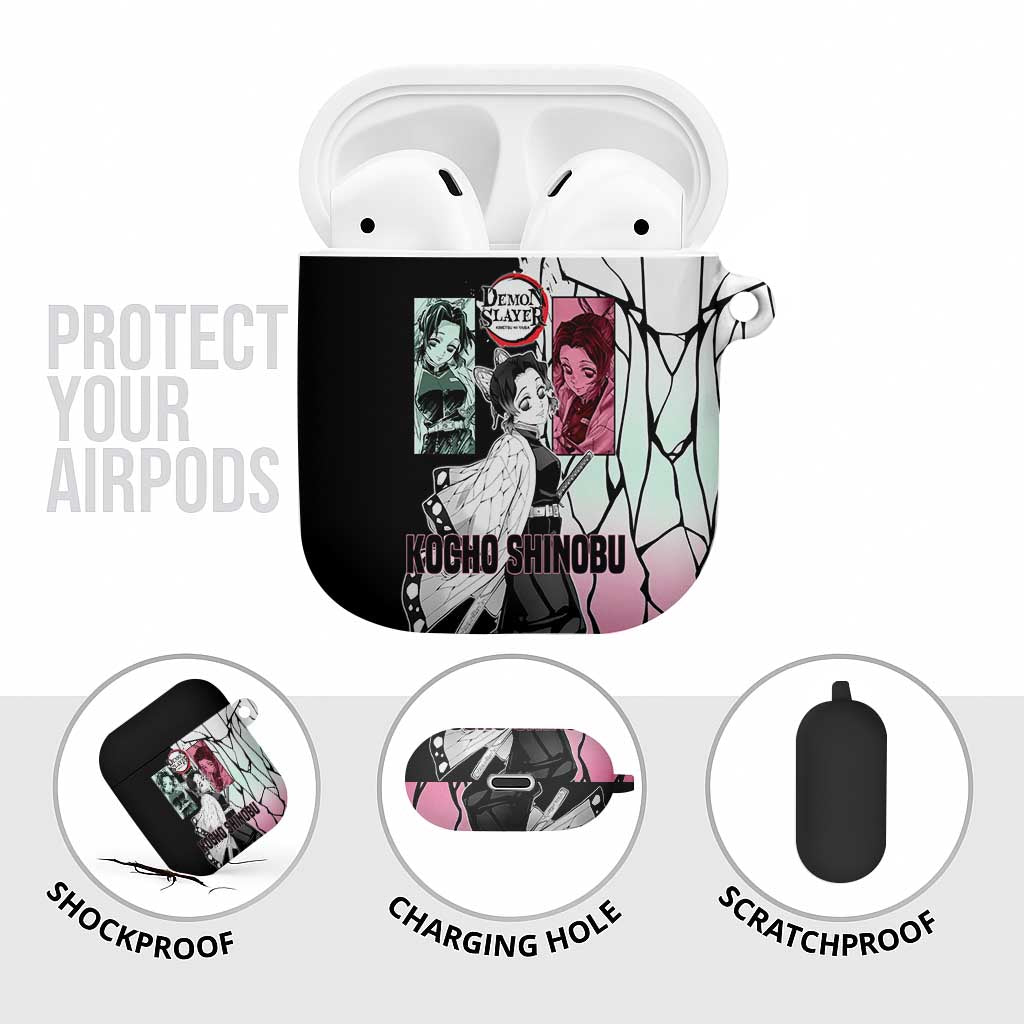 Shinobu Kocho from Demon Slayer AirPods Case with Black and White Wing Pattern and Pastel Manga Panel Design - The Mazicc