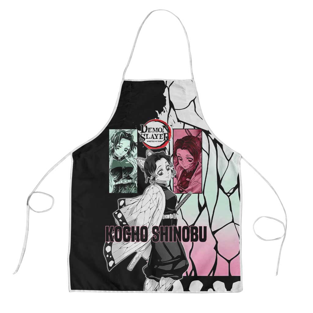 Shinobu Kocho from Demon Slayer Apron with Black and White Wing Pattern and Pastel Manga Panel Design - The Mazicc