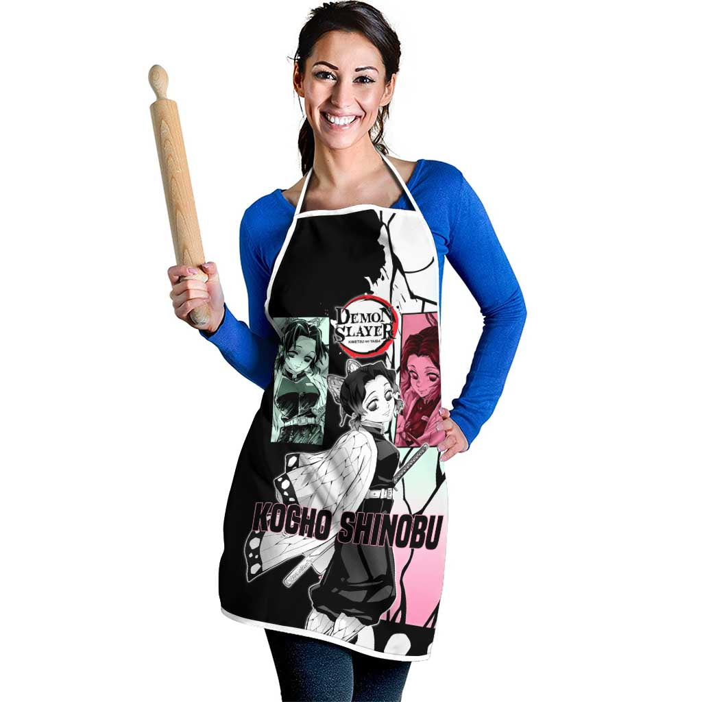 Shinobu Kocho from Demon Slayer Apron with Black and White Wing Pattern and Pastel Manga Panel Design - The Mazicc