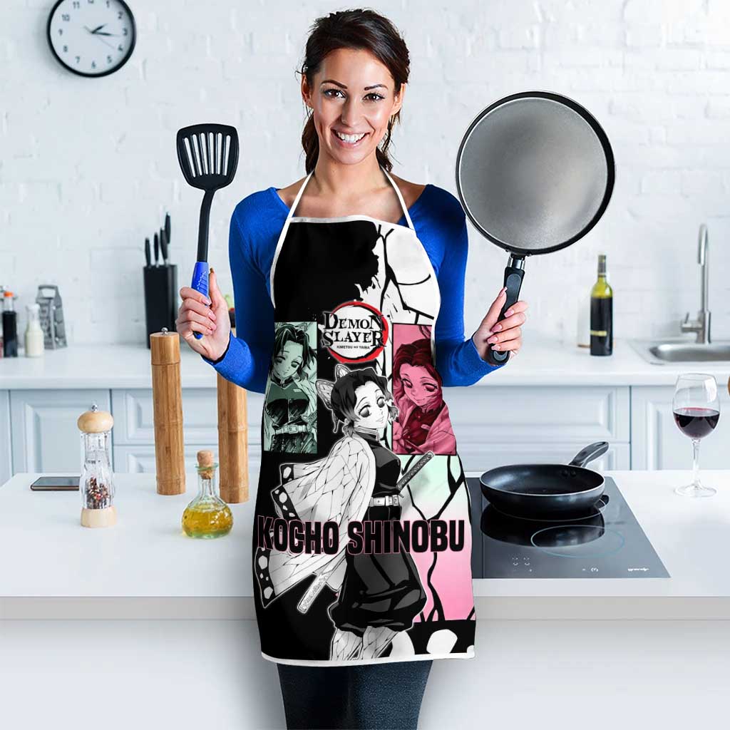 Shinobu Kocho from Demon Slayer Apron with Black and White Wing Pattern and Pastel Manga Panel Design - The Mazicc