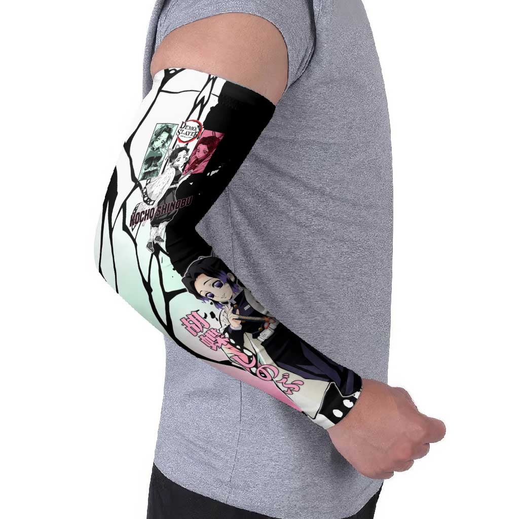 Shinobu Kocho from Demon Slayer Arm Sleeves with Black and White Wing Pattern and Pastel Manga Panel Design - The Mazicc
