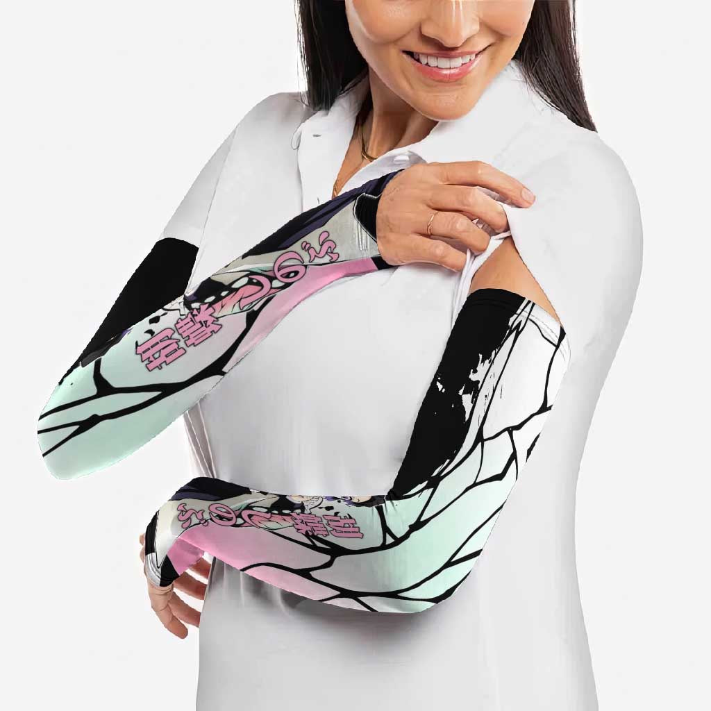 Shinobu Kocho from Demon Slayer Arm Sleeves with Black and White Wing Pattern and Pastel Manga Panel Design - The Mazicc