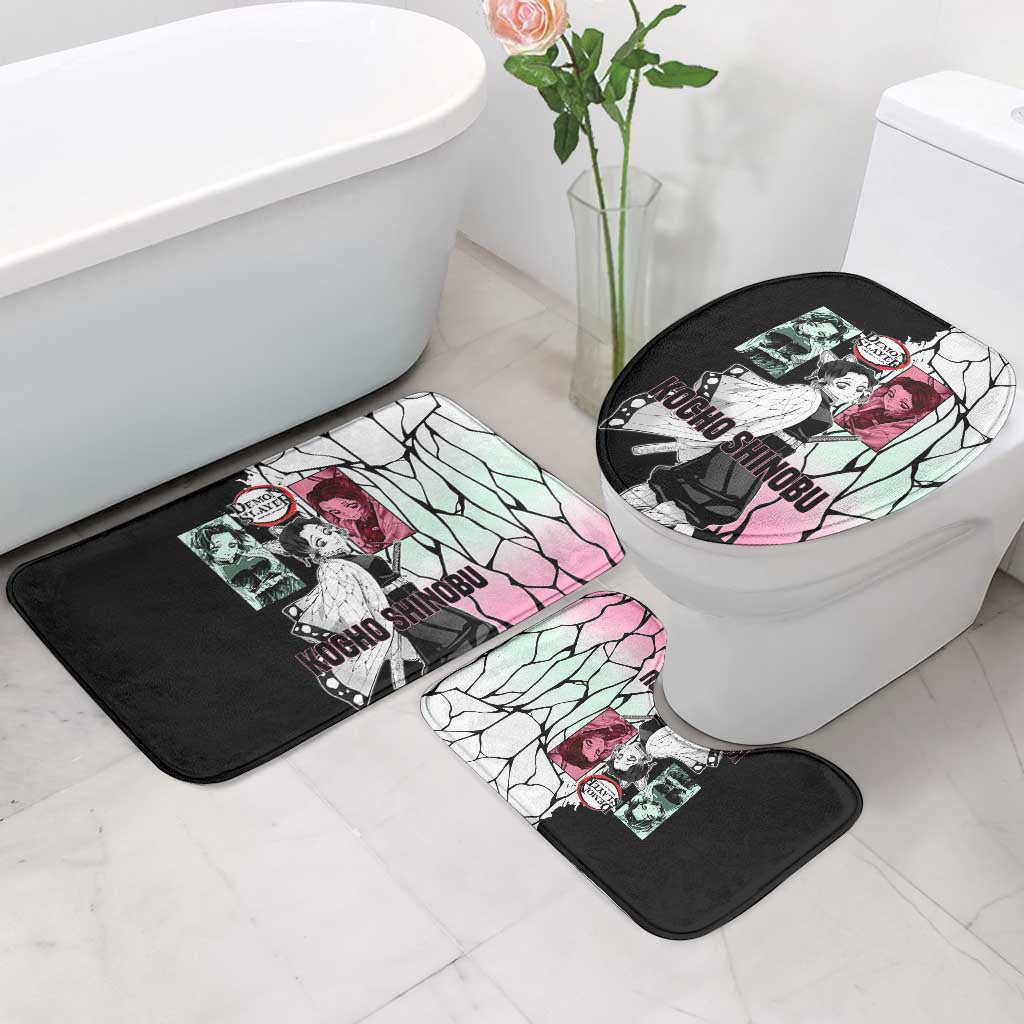 Shinobu Kocho from Demon Slayer Bathroom Set with Black and White Wing Pattern and Pastel Manga Panel Design - The Mazicc