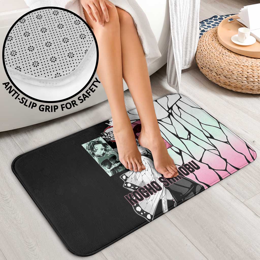 Shinobu Kocho from Demon Slayer Bathroom Set with Black and White Wing Pattern and Pastel Manga Panel Design - The Mazicc