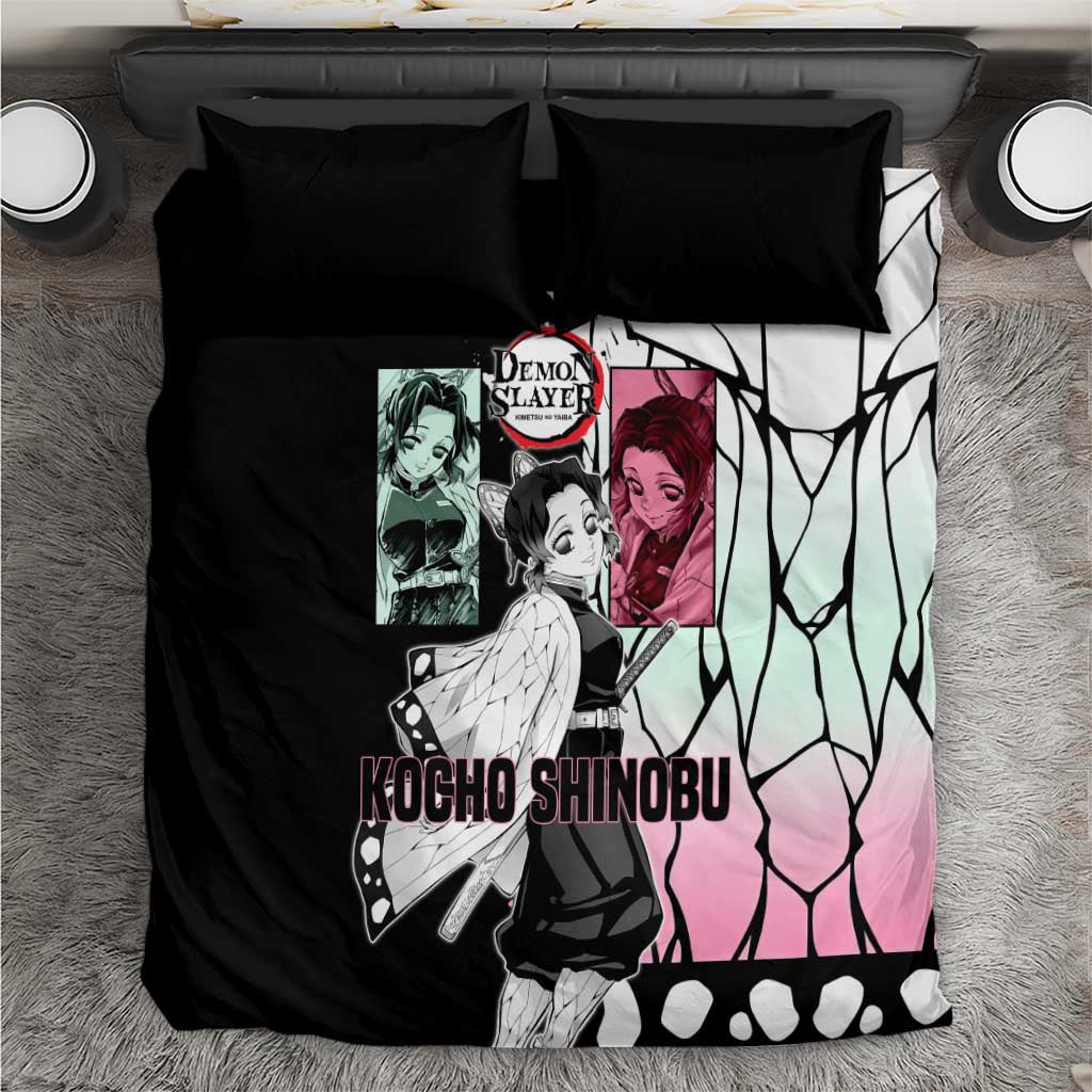 Shinobu Kocho from Demon Slayer Bedding Set with Black and White Wing Pattern and Pastel Manga Panel Design - The Mazicc