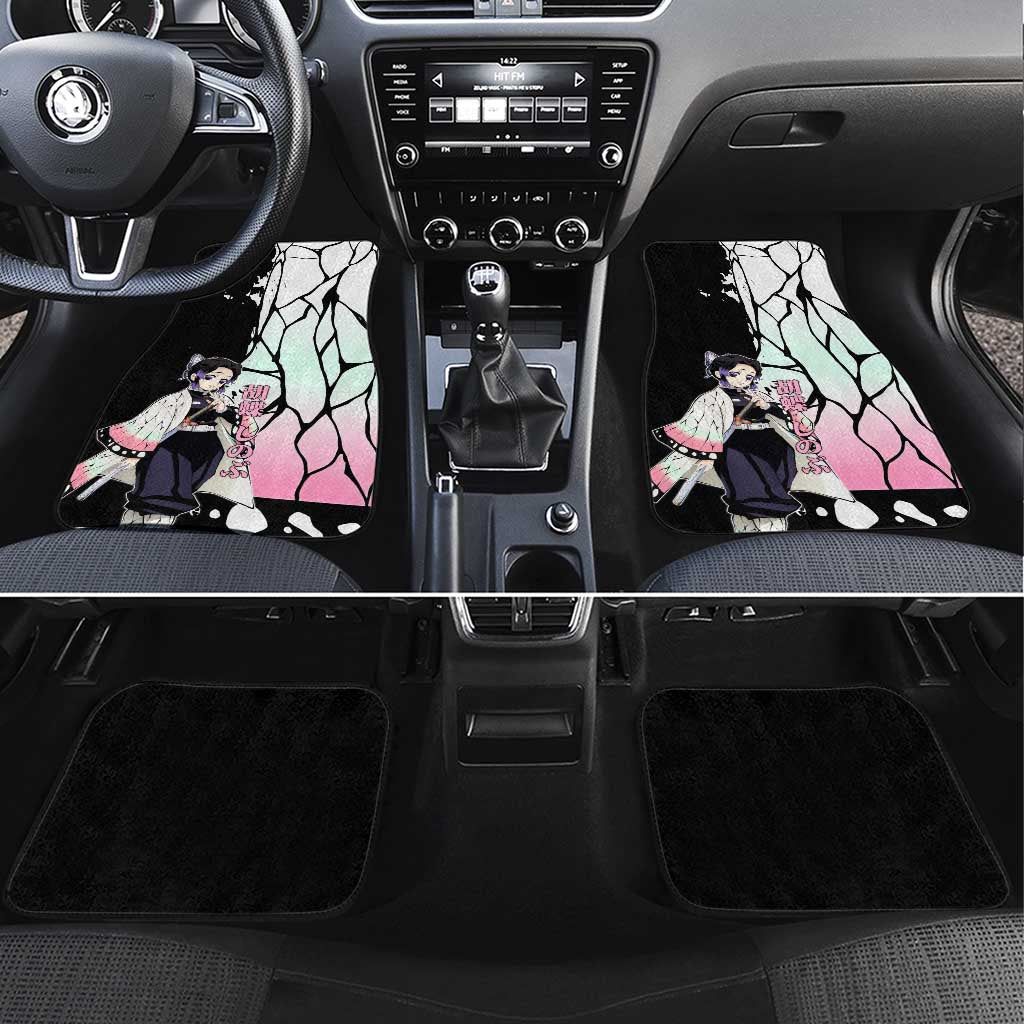 Shinobu Kocho from Demon Slayer Car Mats with Black and White Wing Pattern and Pastel Manga Panel Design - The Mazicc
