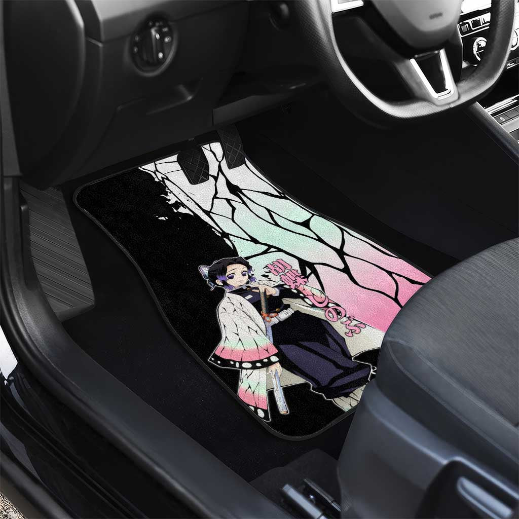 Shinobu Kocho from Demon Slayer Car Mats with Black and White Wing Pattern and Pastel Manga Panel Design - The Mazicc